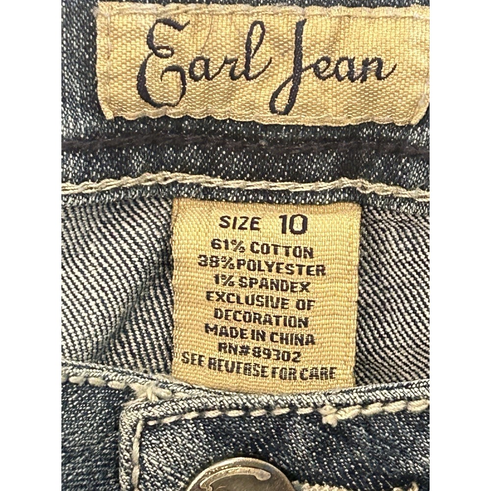 Earl Jean Denim Shorts Womens Size 10 Thick Stitch Rhinestones Cuffed Pockets - Picture 3 of 9